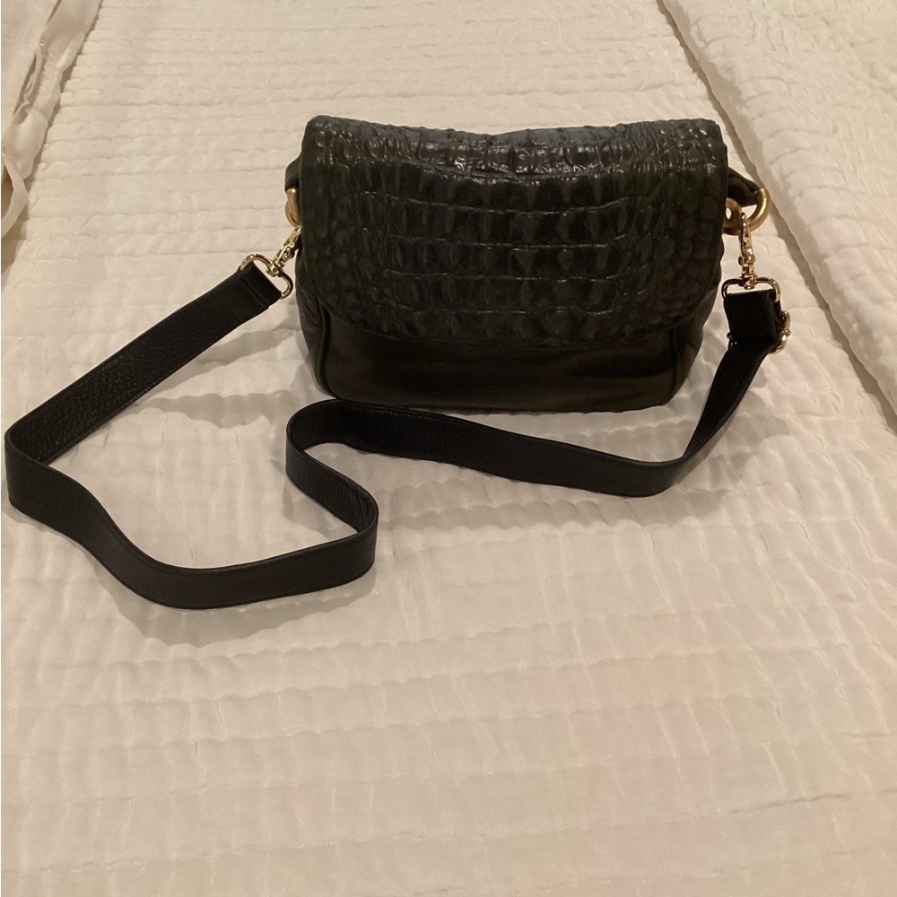 Croc Embossed Dark Olive Leather Bag - Picture 6 of 7